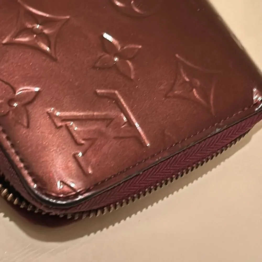 Louis Vuitton Vernis Zip Around Long Wallet Merlot Shiny Dark Red Logo Print LV